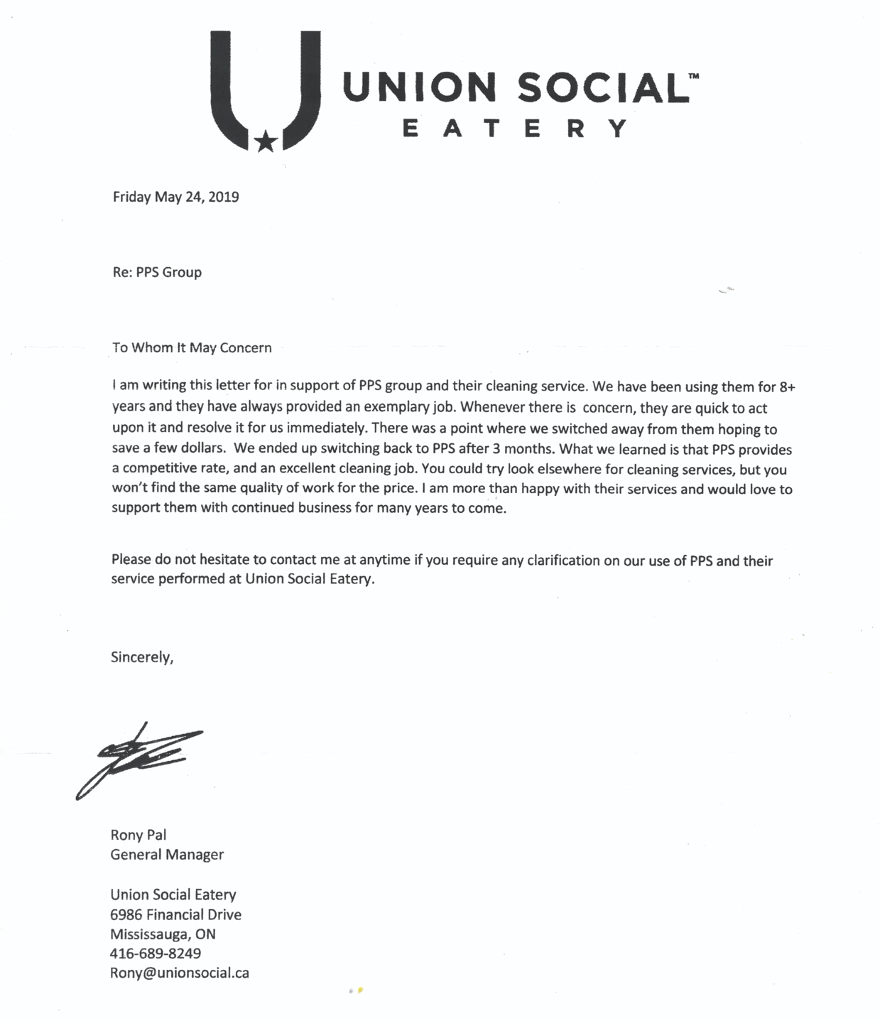 Union Social Recommendation Letter